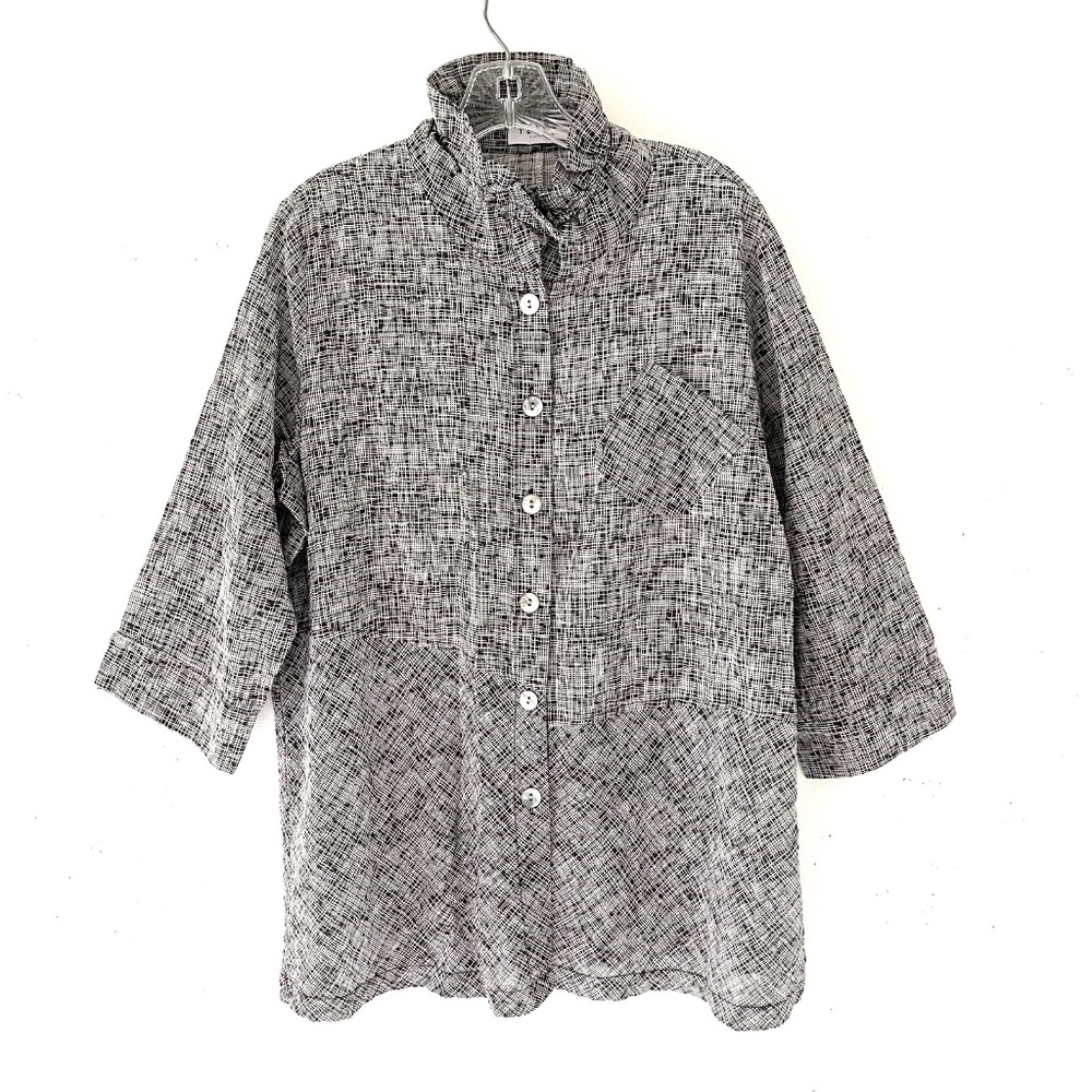 Terra SJ Apparel Wired Collar Tunic Top Shirt Blouse 3/4 Sleeve Black Size L